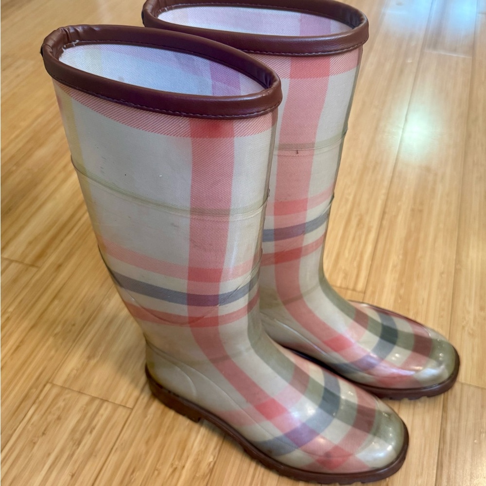 Burberry Plaid Rain Boots - Pink and Brown - Picture 2 of 5